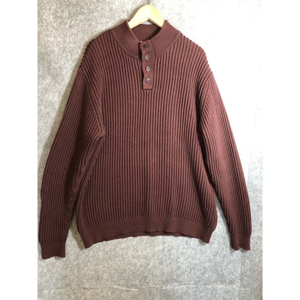 L.L. Bean Sweater Mens XL Tall Maroon Red Henley Cotton Crew Fisherman Classic